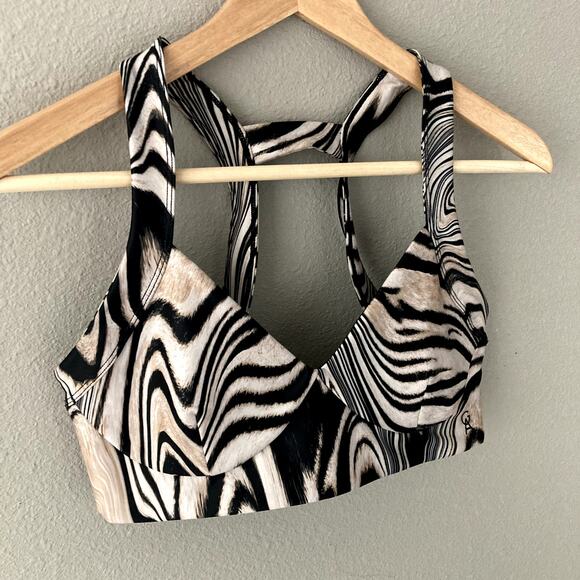 Good American Natural Swirl Strap Back Halter Bra - Brown Black - 2 - Picture 2 of 6